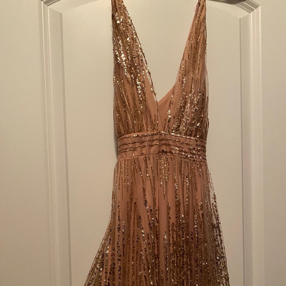 Sequin Deep V event gown in rose gold